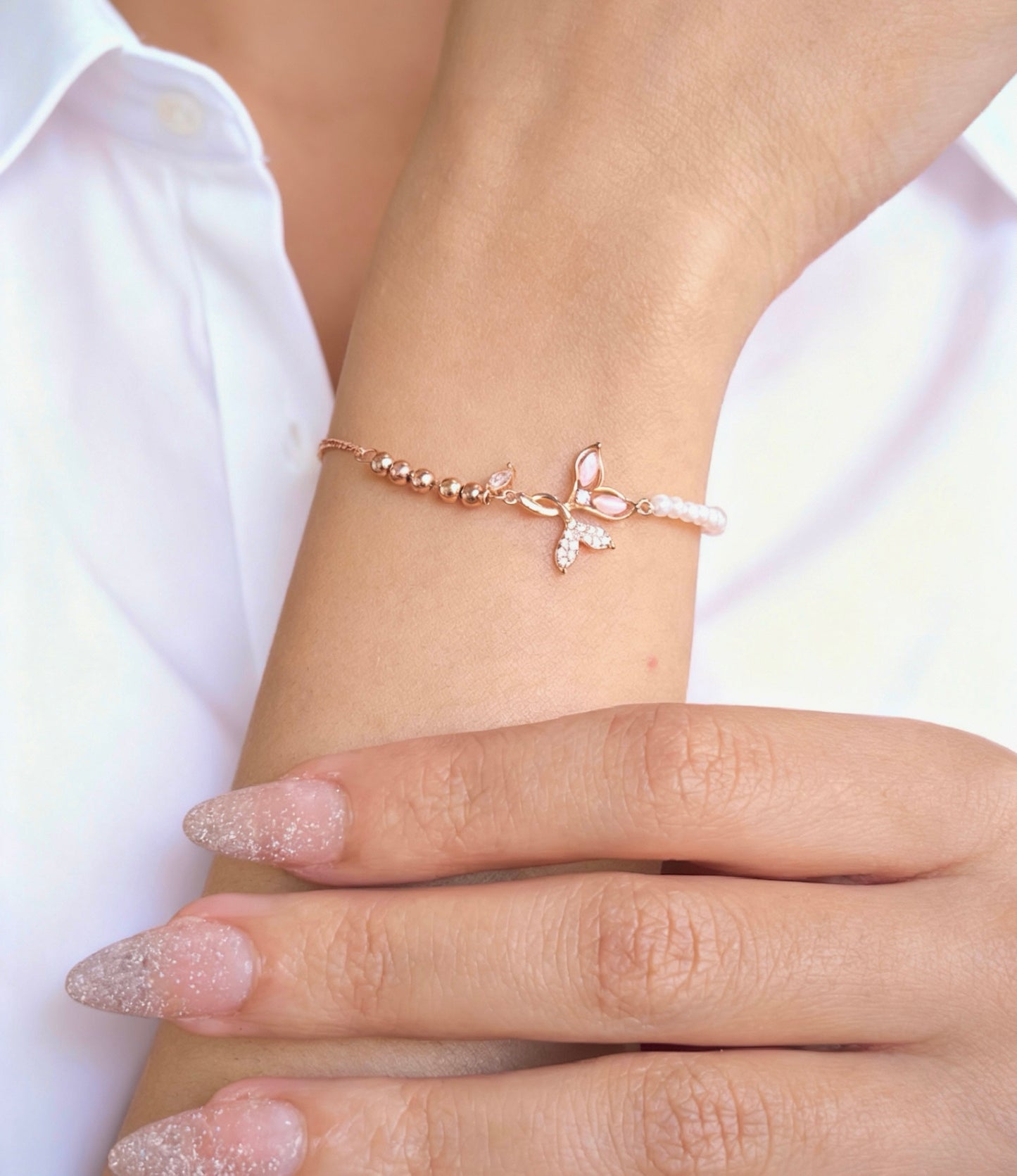 Half Pearls Half Rose Gold- S925