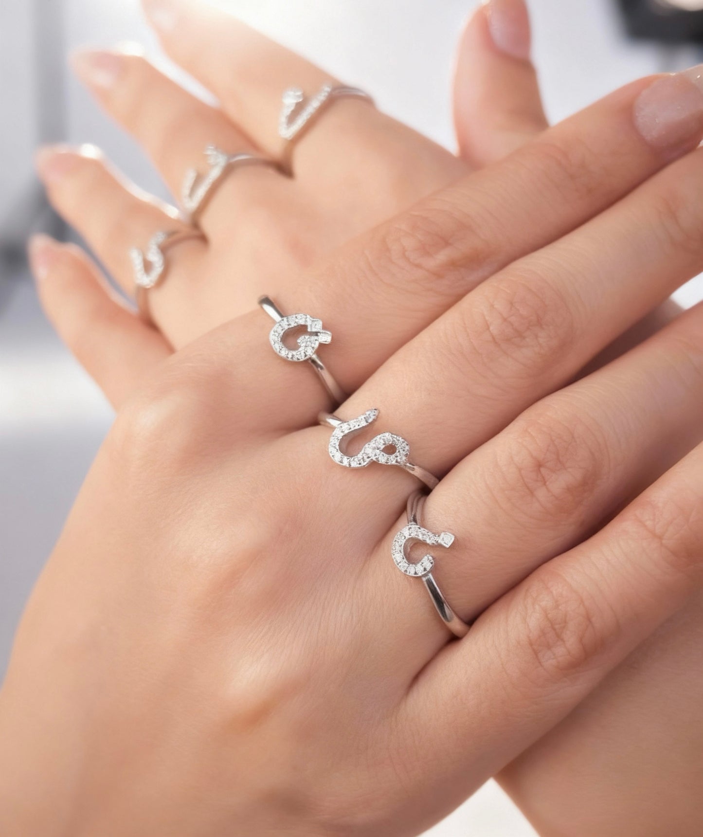 Pure Sparkling Arabic Letters  Rings in Sterling Silver -925