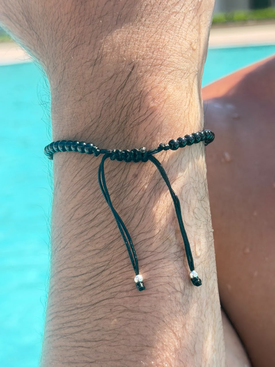 Azure crest + Silver Beads Adjustable Macramé Bracelet
