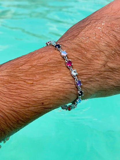 Multi Color Zirconia Bracelet Sterling Silver 925s |(18+4cm Extension)