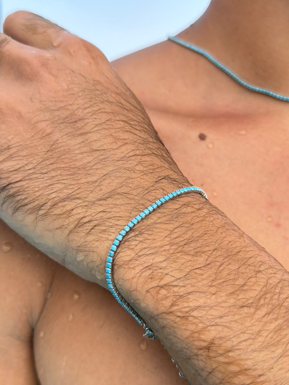 Turquoise Tennis Bracelet Sterling Silver 925s-(2.2mm)