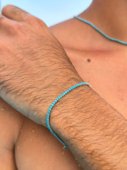 Turquoise Tennis Bracelet Sterling Silver 925s-(2.2mm)