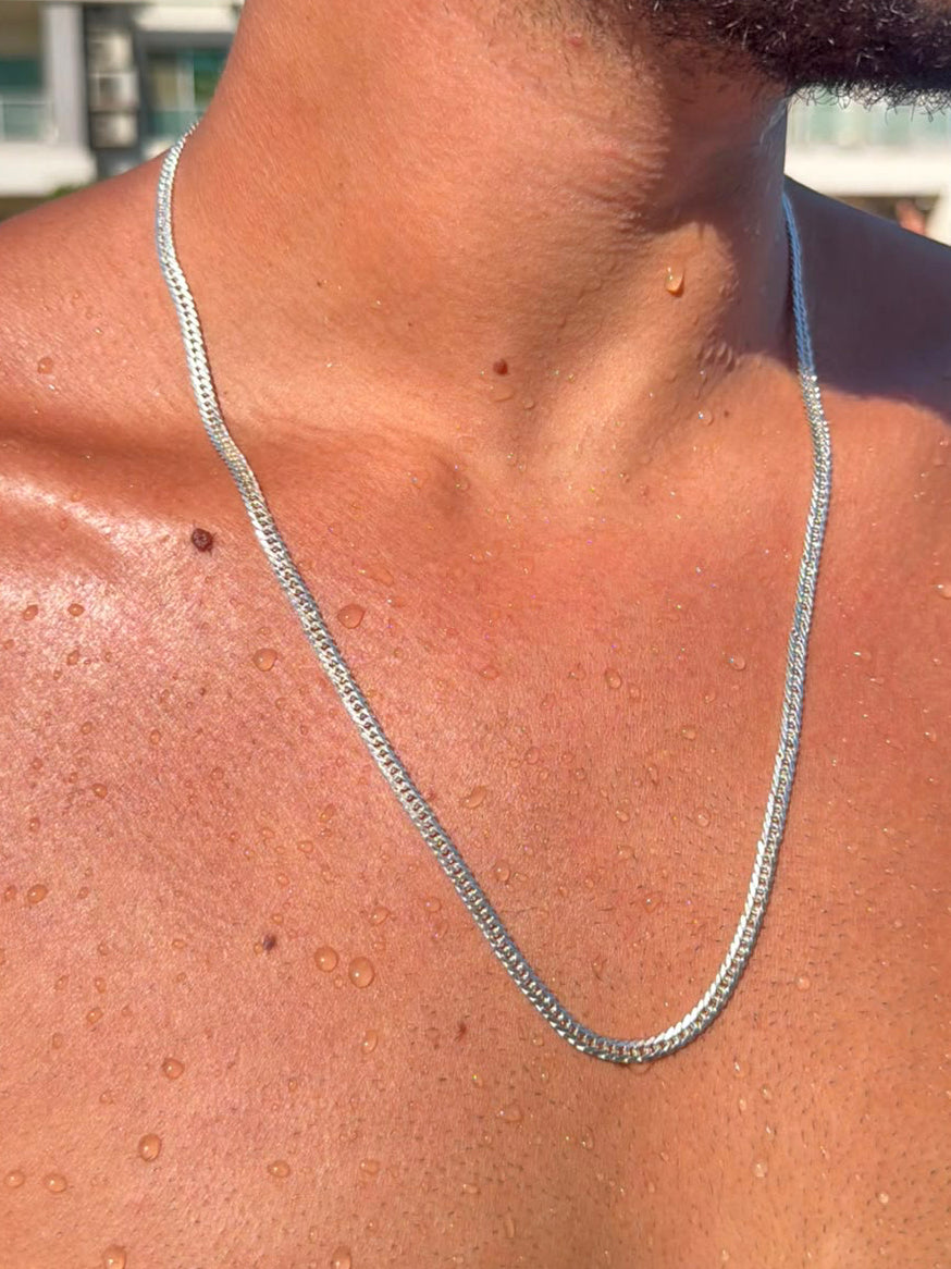 Miami Grommet Necklace for Men's Sterling Silver 925s-(4mm)