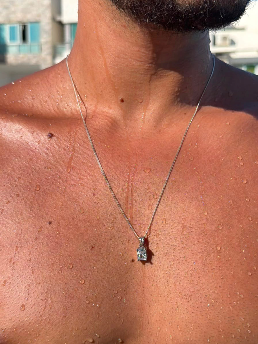Clear glowy zirconia Necklace for Men's Sterling Silver 925s