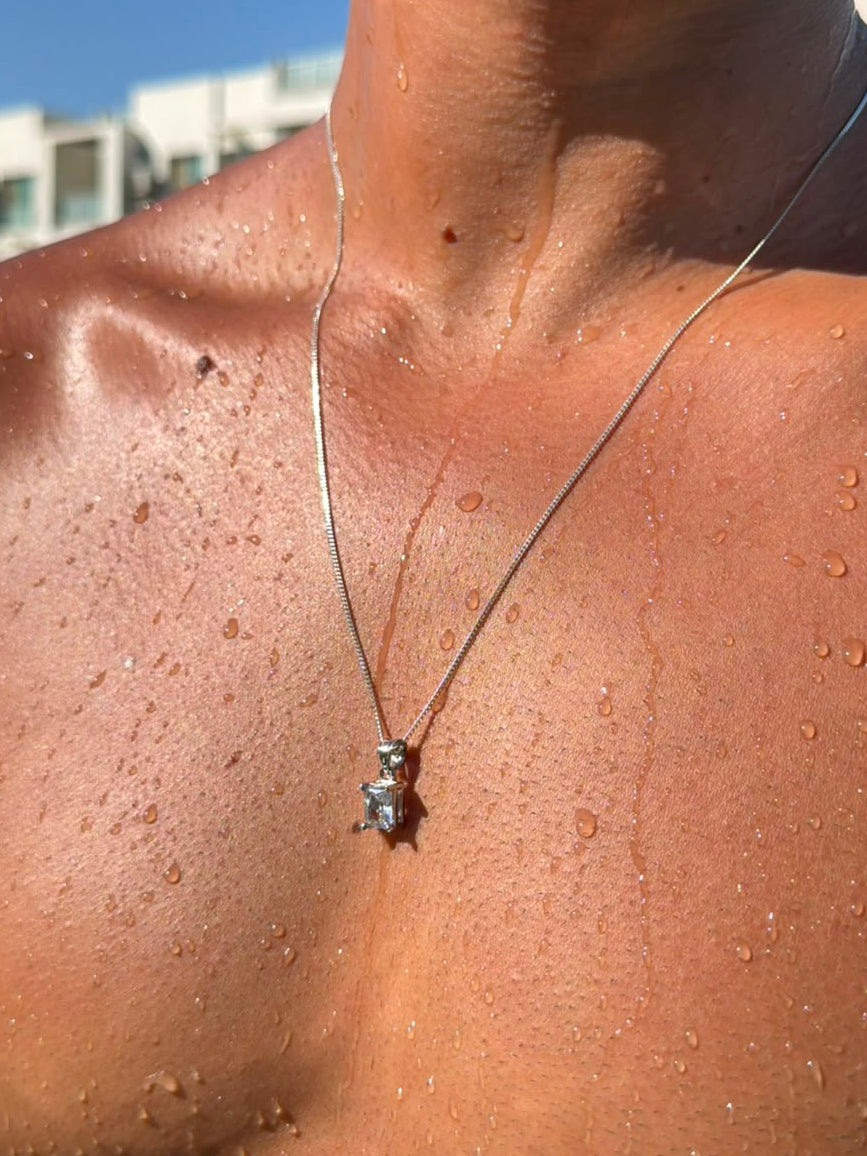 Clear glowy zirconia Necklace for Men's Sterling Silver 925s