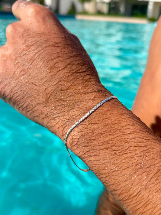 Blocked Slim Grommet-S925 Sterling Silver Bracelet -2.25mm