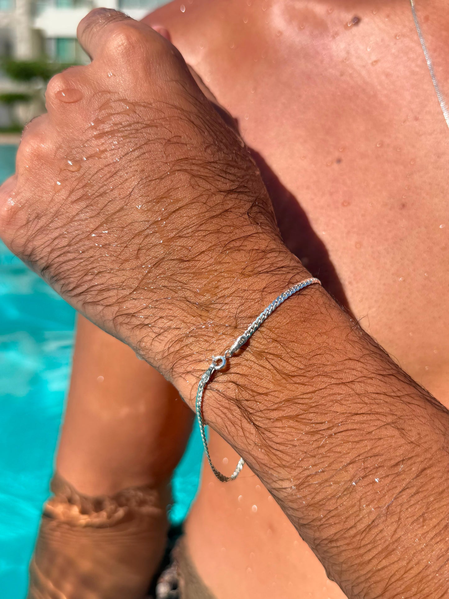 Blocked Slim Grommet-S925 Sterling Silver Bracelet -2.25mm