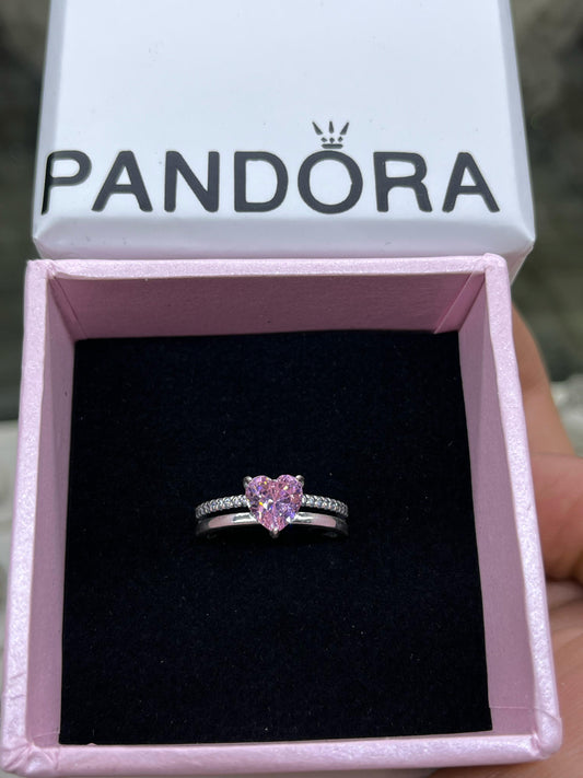 Original Pandora Double Band Heart Sparkle Ring
