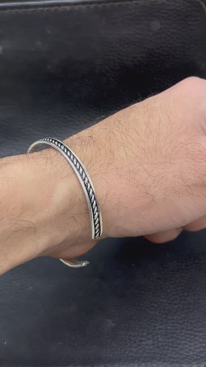 Twisted oxidised Men bangle-S925 Sterling Silver bangle for men