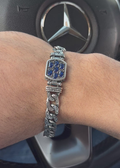 Majestic blue zirconia Bracelet S925 Sterling Silver for men
